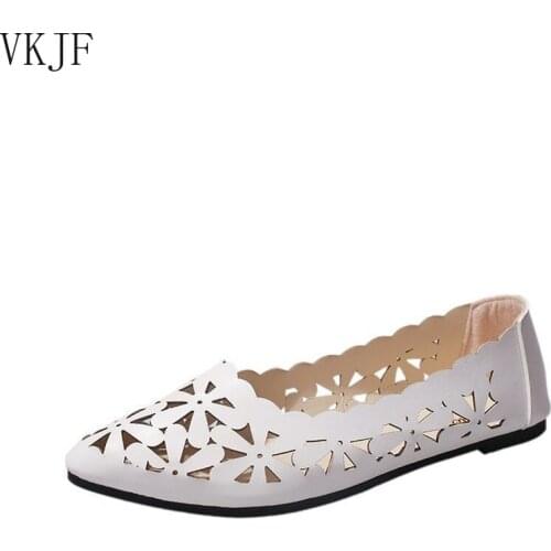 Women Shallow Flat Heel Hollow Out Flower Shape Nude Shoes Pointed Toe Shoes Sapatilhas Zapatos Mujer Womens Shoes