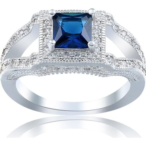 2017 New Ring Ladies Big Blue Crystal Geometric Luxury Wedding Ring Fashion High Quality Party Elegant Jewelry Free Shipping