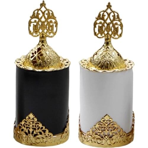 Golden metal incense burner matte black and white ceramic tabletop incense burner decoration ornaments crafts