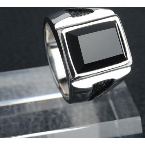 Gold Color Stainless Steel Big Black Agate Stone Wedding Ring Accessories Custom Made Accepted Exaggerated Decorate man Jewelr