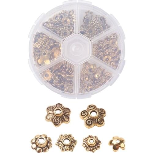 1Box Mixed Style Tibetan Style Alloy Multi-Petal Flower Bead Caps for jewelry making accessories, about 30pcs/compartment F60