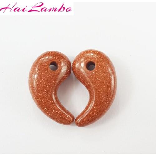 10pcs HaiLambo Perfect Goldstone Stone Carved Magatama Pendant Comma Bead Classic Lucky Jewelry Amulet Pendant Bead Gift GY12