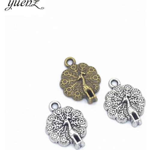 YuenZ 10pcs Antique silver color peacock Charms Pendant jewelry findings for DIY Fit Necklace Accessories,Zinc Alloy D9178