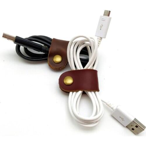 100pc 8*2cm Portable USB Cable Cord Leather Winder Headphone Case Korean Headset Earphone Wire Desk Manager organizer for iPhone