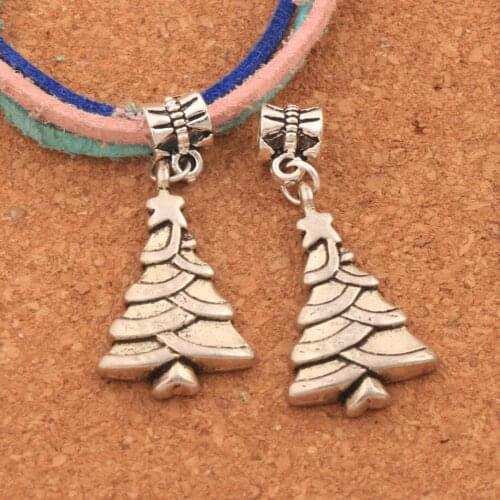 17.6x40mm 14pcs zinc alloy Star Christmas Tree Lush Foliage Charm Beads Fit European Bracelets Jewelry DIY B744