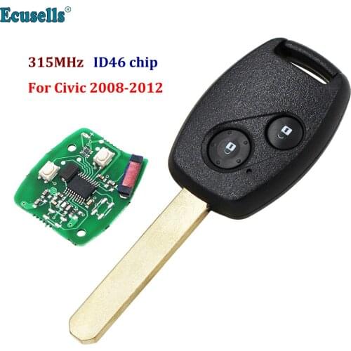 2 Button Remote Key Fob 315MHz with ID46 chip for Honda CIVIC 2008-2012 Ignition Key