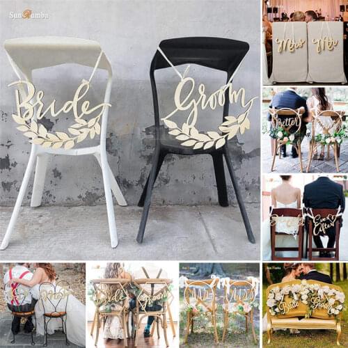 2pcs/set Rustic Wedding Sign Decor Ideas Chairs Hanging Signs Mariage Party Decorations Wood Wedding Decoration for Photobooth