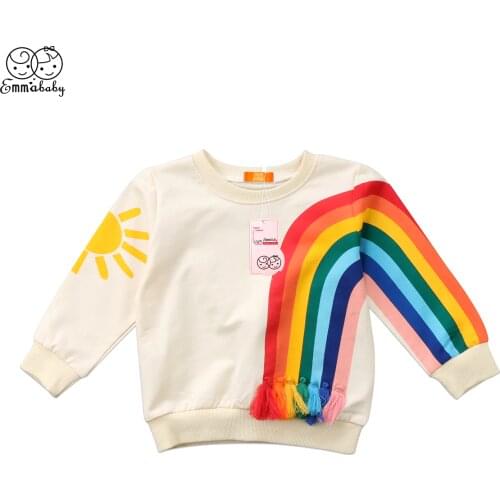 2018 new fashion Baby Girls Kids Rainbow tassles Sweatshirts long sleeve Clothes lovely kid girl crew neck Sweatshirt tops