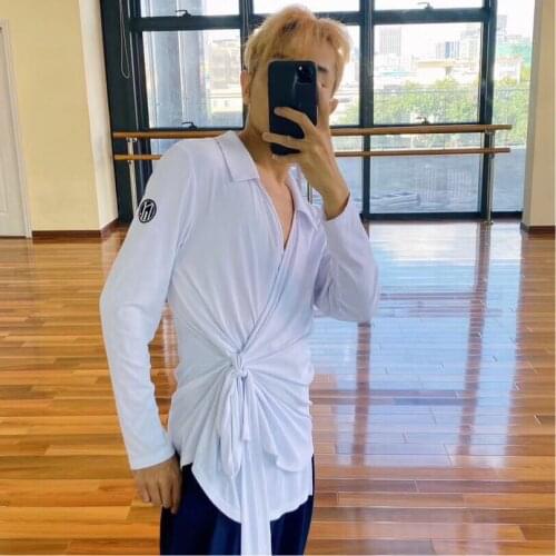 2020 Latin Dance Shirts For Men Latin Ballroom Pratcie Wear Winter Latina Dance Tops Stage Costume Black Tap Dance Wear JL1615