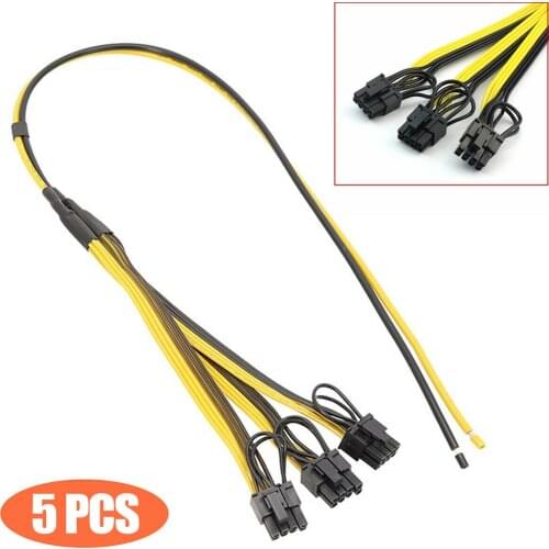 5Pcs Power Supply Cable 1 to 3 6p+2p Miner Adapter Cable 12AWG+18AWG 8pin GPU Graphics Card Power Cord for BTC Mining