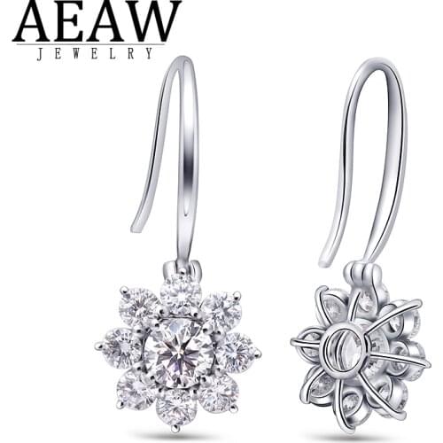 AEAW 1.60ctw Round Cut Moissanite Diamond Drop Hoop Earrings Solid 18K White Gold Praty Engagement Wedding Gift for Lady