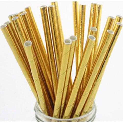 5 Colors 25pcs/Lot Light Shiny Solid Eco-friendly Foil Paper Straws for Wedding Party Kids Birthday Party Decoration Supplies