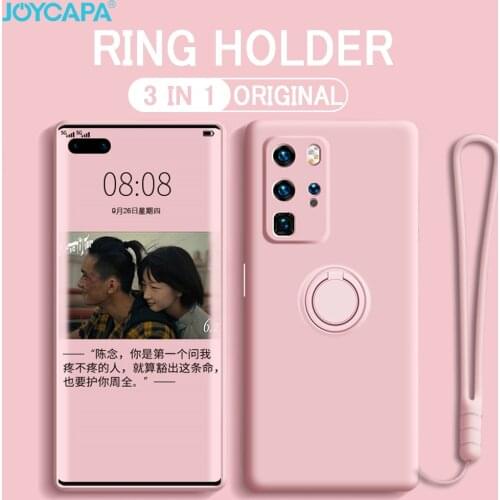 Liquid Silicone Phone Case For Huawei P20 P30 P40 Mate 20 30 Nova 5 5T 5i 6 7 SE Honor 20 30 Pro Magnetic Holder Cover With Ring