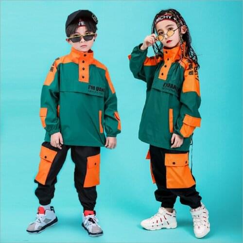 Children Cool Hip Hop Clothing High Neck Jacket Pullover Running Causal Pants Tops Girls Boys Jazz Dance Costume Kids Clothes