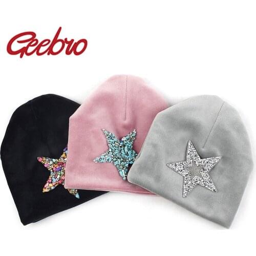 Geebro Newborn Baby Boys Girls Soft Velvet Hats Spring winter warm Girl Rhinestones Star Beanies Hat Cap Photography Prop