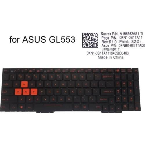 GL553 English Backlit Keyboard for ASUS ROG Strix GL553VE GL553VW GL553VD US gaming laptops keyboards V156362AS1 0KNB0 6671TA00
