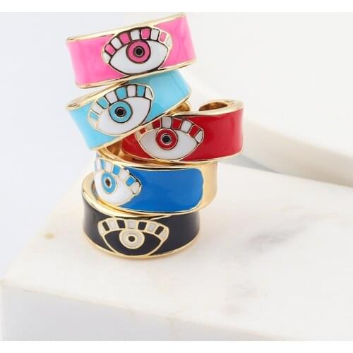 Good Quality Colorful Enamel Women Rings Devils Eye Ethnic Vintage India Ring Zirconia Adjustable Jewelry Female Party Jewelry