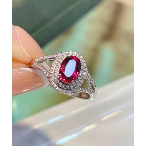 LR Ruby Ring Fine Jewelry Solid 18K Gold Nature Red Ruby 1.01ct Diamonds Rings for Women Fine Presents