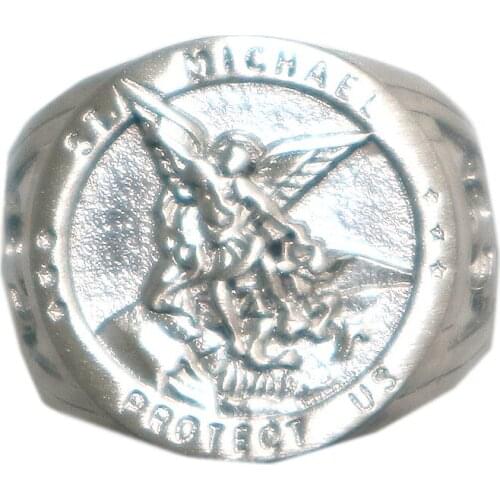 Unisex 316L Stainless Steel Frosting Archangel Cross SAINT MICHAEL PROTECT US Ring
