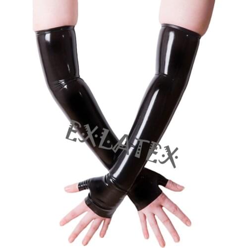 Latex Gloves Black Fingerless Gloves Leather Glove Women Rubber Latex seamless Long Gloves Fetish Outfit