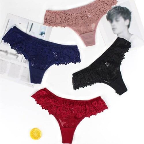 Hot Sexy Lace Lingerie Temptation Low-waist Panties Embroidery Thong Transparent Hollow out Underwear Female G-String