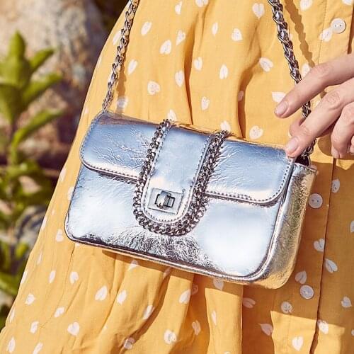 Women leather chain Mini Small Square Pack banquet Elegant Concise Women soft Messenger Shoulder Bags Silver/black/white