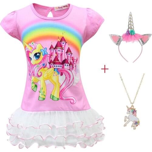 Cute Girls Unicorn Dress Princess FashionToddler Tulle Vestidos Kids Party Tutu Dress Summer Children Licorne Mesh Dresses