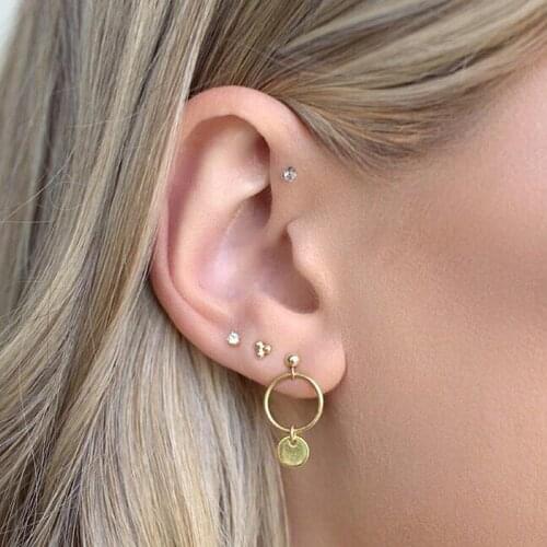2021 Minimal Delicate Women Real 925 Sterling Silver High Polish Tiny Three Dots Stud Earrings Cute Girls Simple Fashion Jewelry