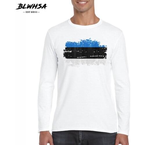 BLWHSA New Spring/Autumn New Fashion Clothing Estonia Flag Tshirt Men O-Neck Fitness Long Sleeve T Shirt Men Casual T-Shirts