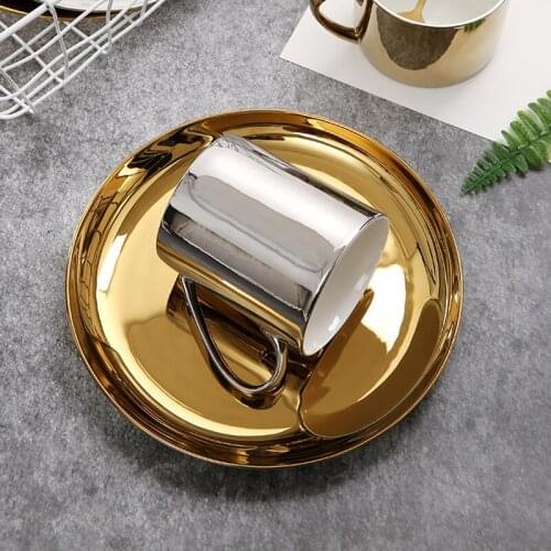 Dinnerware Set Dinner Plate Coffee Mug Ceramic Tray Vajilla Golden Pastry Dish Dessert Food Tray Luxury Water Mug Christmas Gift