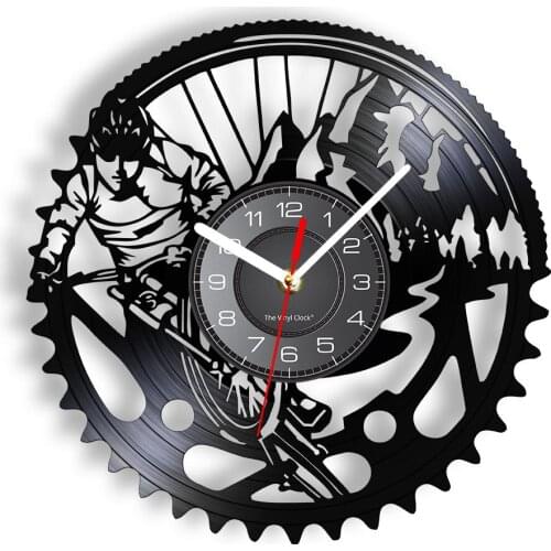 Mountain Bike Vinyl Record Wall Clock Man Cave Silent Clock Cycling Biking Wall Art MTB Bicycle Vintage Album Longplay Watch