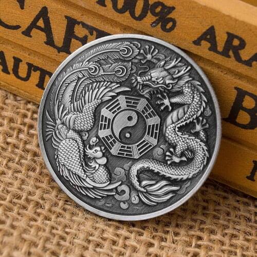Commemorative Medal Dragon and Phoenix Chengxiang Commemorative Coin Dragon and Phoenix Animal Badge Collection Gift EIG