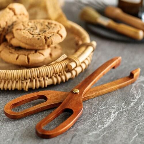 Wonderlife Food Tongs Kitchen Tongs Salad Scissors BBQ Cooking Tool Salad Bacon Steak Bread Cake Wooden Clip Home Kitchen