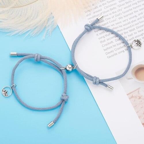 Romantic Attract Each Other Magnet Pendant Couple Bracelet Bangle Woven Braided Rope Bracelet For Lover Men Women Girls Boy Gift