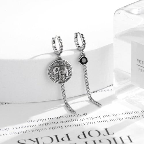 S925 Silver Earing Simple Retro Earrings Female Non-Mainstream Elephant Chain Ear Clip All-match Temperament Earrings for Women