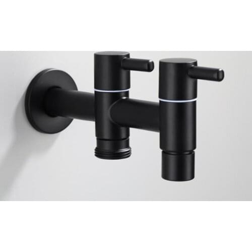 304 Stainless Steel Black Washing Machine Faucet 1in 2 out Double Bibcock Outdoor Garden Washing Machine Mop Tap
