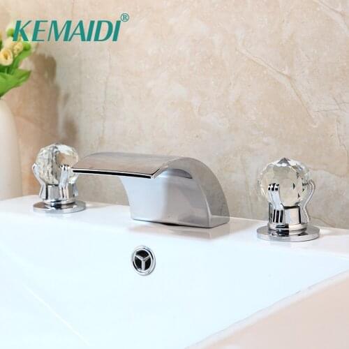 KEMAIDI Deck Mounted 3 Pcs Set Faucet Waterfall Spout With Hand Sprayer Bathroom Tub Faucet Bath Shower Set