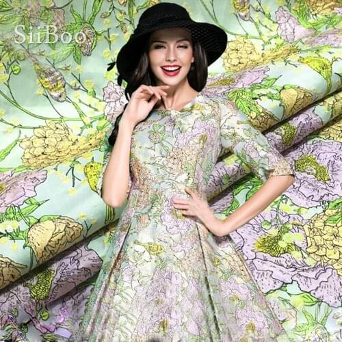 American style green purple with floral jacquard brocade fabric for dress coat tissue for sewing cloth tela tejido SP4290