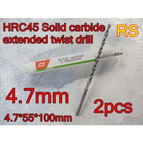 4.7*55*100mm 2pcs/set HRC45 High quality Solid carbide extended twist drill Free shipping