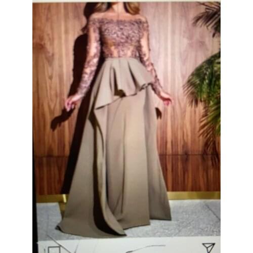 High quality beads embroidery evening gown formelle robes long sleeves free shipping evening dresses made in china XD-163