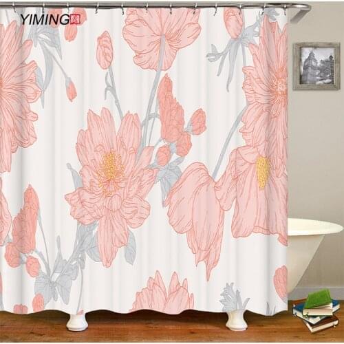 3D simple pink peony flower printing bathroom shower curtain polyester waterproof home decoration curtain with hook 180x200cm
