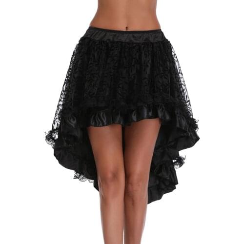 Womens Plus Size Victorian Asymmetrical Ruffled Satin Lace Trim Gothic Steampunk Corset Skirt Ladies Dress For Costume