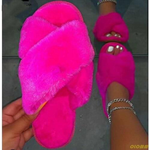 Hot 2020 Womens Plush Slippers Open Toe Outdoor Flat Platform Shoes Early Autumn Sandals Solid Color Plus Size 43