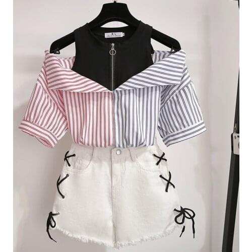 2 Pieces Shorts Sets Girl Summer Sweet Korean Off Shoulder Tops And Shorts 2 Pieces Sets Women Clothing Two Pieces Outfits