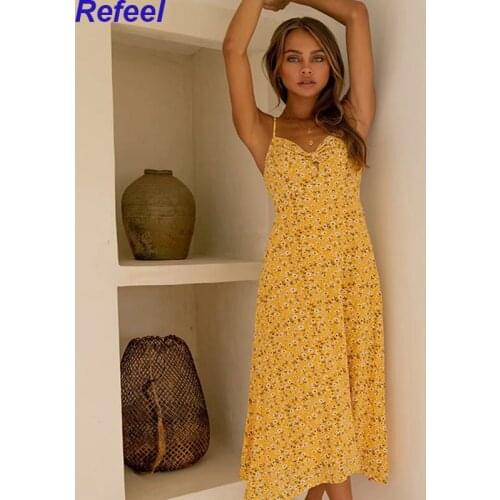 Floral Printed Strappy Dress Sleeveless Summer Holiday Women Midi Dress Spaghetti Strap Sexy Ruffles Ladies Dresses