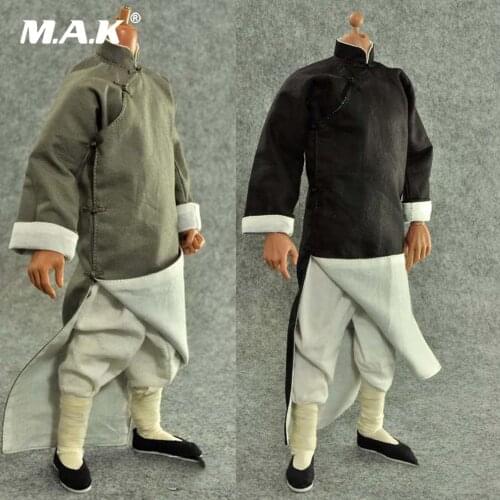 1/6 Male Figure Clothes Accessory Kung Fu Suit Long Gray/Black Colors Costume Clothing Set Shoes Model For 12" Action Figure Toy