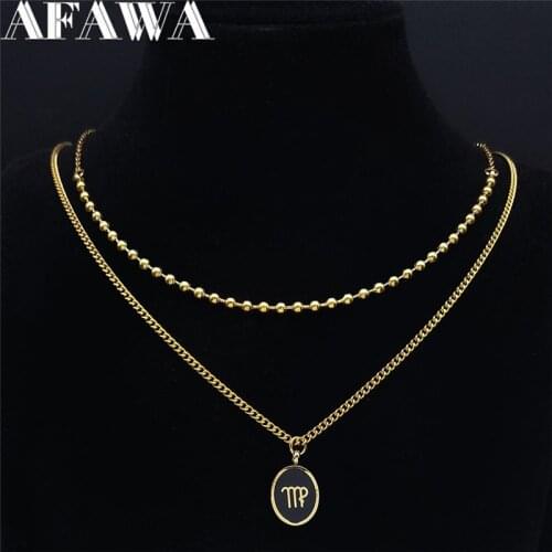 12 Constellations Stainless Steel Enamel Virgo Choker Necklace Women Oval Gold Color Chain Necklace Jewelry joyas mujer N7004S02