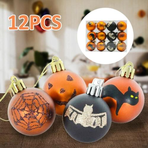 12Pcs Mini Halloween Ornament Tree Baubles Glittery Pumpkin Home Party Tree Pendant Decoration