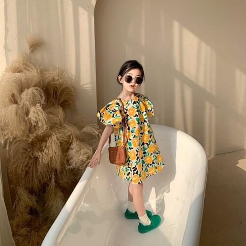 2021 Summer Kids Girls New Bubble Sleeve Floral Princess Dress Fashion Baby Cotton Cute Clothing Cotton, #9437