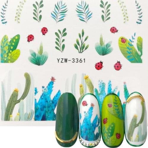 2020 NEW Designs Cactus Water Decals Nail Sticker Green Plant Leaf Watermark Flakes Slider Tattoo Nail Art Decoration